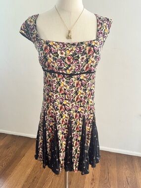 Free People Black Floral Open Back Mini Dress Lace-Up Boho Dress L